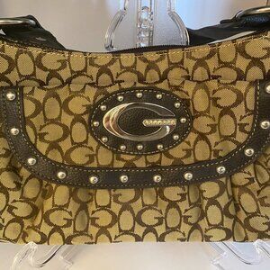 Brown G monogram pattern shoulder bag, silver hardware